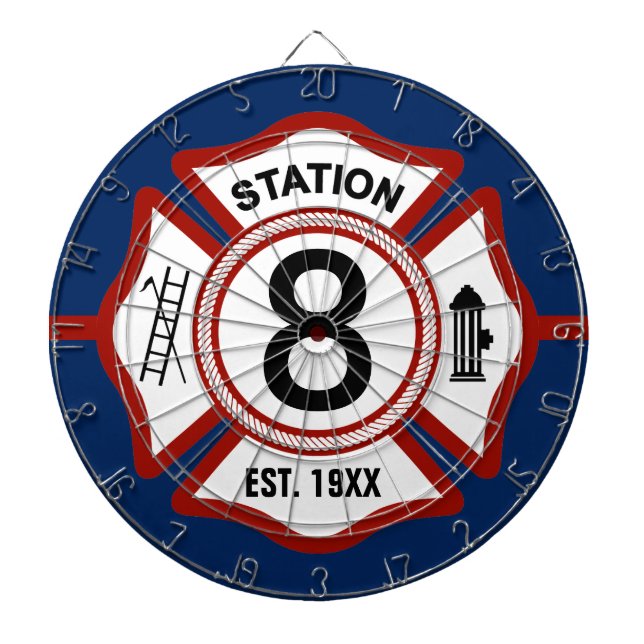 Custom Fire Station Number Maltese Cross Dartboard (Front)