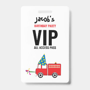 Custom Fire Truck Birthday Party Pass Favour  Badge