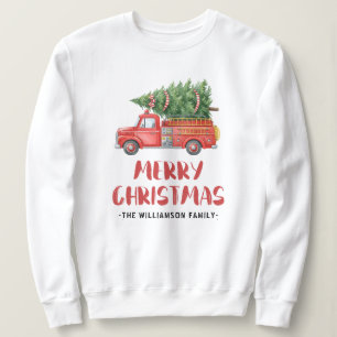 Custom Firefighter Family Christmas Red Fire Truck Sweatshirt