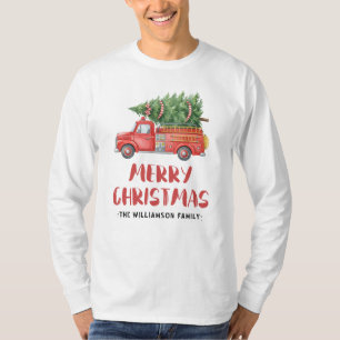 Custom Firefighter Family Christmas Red Fire Truck T-Shirt