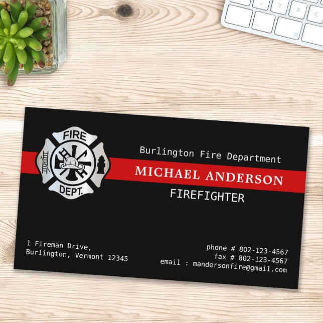 Custom Firefighter Fire Station Red Line Logo Business Card (Creator Uploaded)