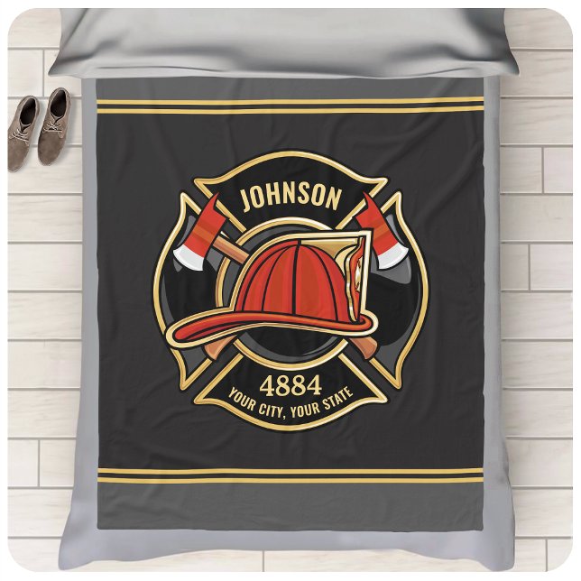Custom Firefighter Fireman Fire Station Department Fleece Blanket (Creator Uploaded)