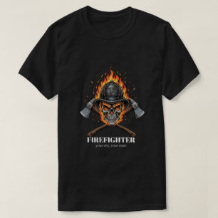 Custom Firefighter Flame Skull Inferno Crossed T-Shirt