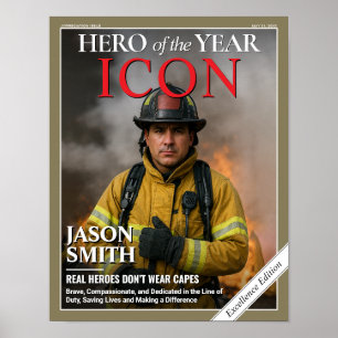 Custom Firefighter Gift Fireman Magazine Cover  Poster