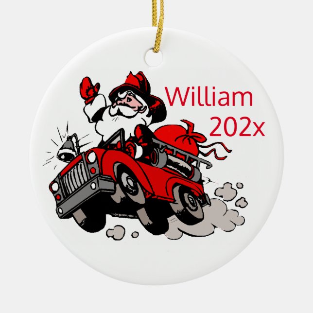 Custom Firefighter Santa Ceramic Ornament (Front)