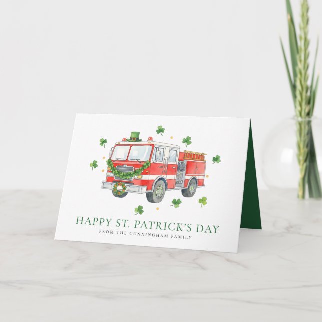 Custom Firefighter St. Patrick's Day Fire Truck Card (Front)