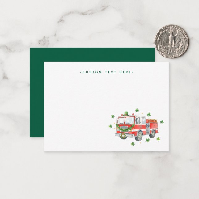 Custom Firefighter St. Patrick's Day Fire Truck Card (Front/Back In Situ)