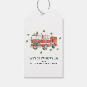 Custom Firefighter St. Patrick's Day Fire Truck Gift Tags