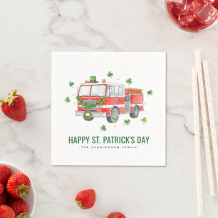 Custom Firefighter St. Patrick's Day Fire Truck Napkin