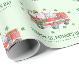 Custom Firefighter St. Patrick's Day Fire Truck Wrapping Paper