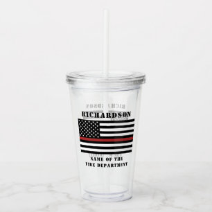 Custom Firefighter Thin Red Line Fire Department Acrylic Tumbler