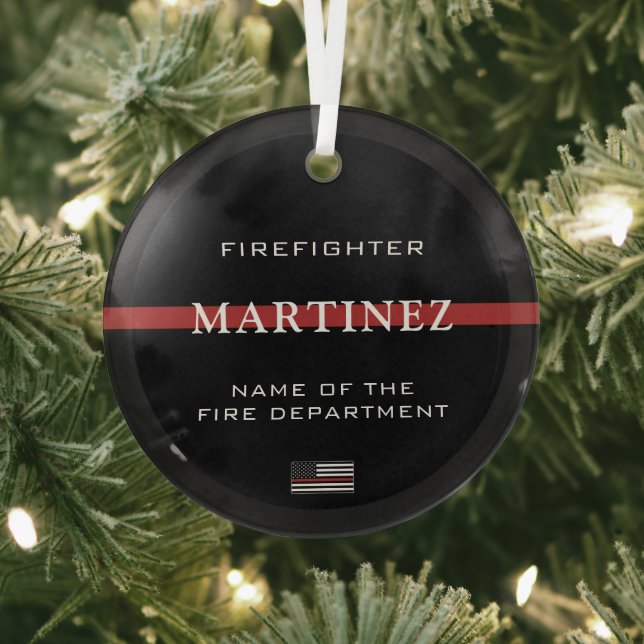 Custom Firefighter Thin Red Line Fire Department Glass Ornament (Insitu)