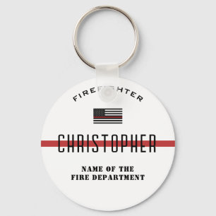 Custom Firefighter Thin Red Line Fire Department Keychain