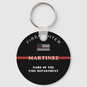 Custom Firefighter Thin Red Line Fire Department Keychain
