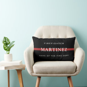 Custom Firefighter Thin Red Line Fire Department Lumbar Pillow