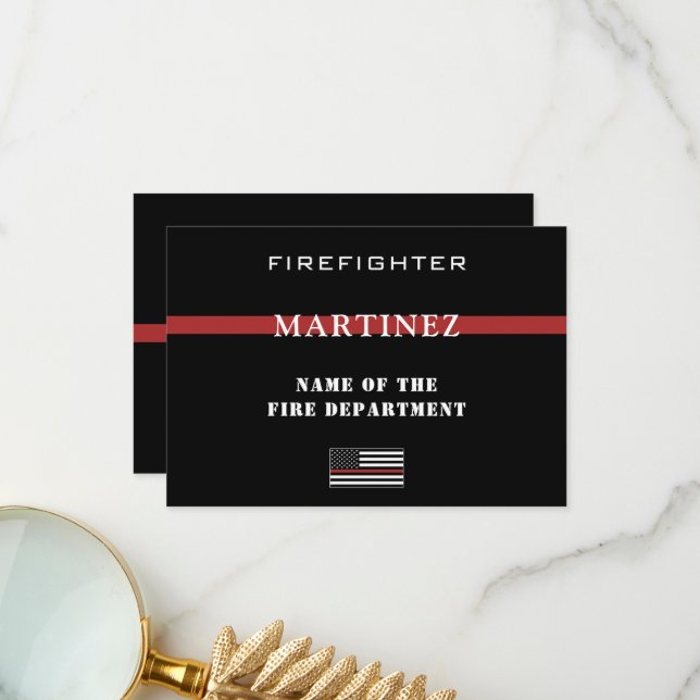 Custom Firefighter Thin Red Line Fire Department Thank You Card (Front/Back In Situ)