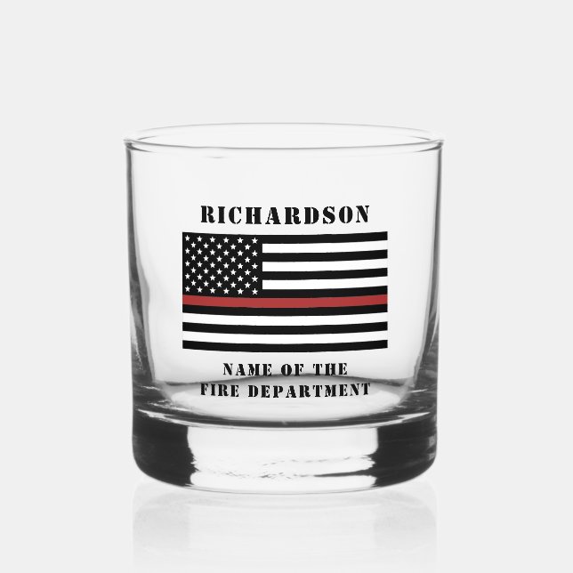 Custom Firefighter Thin Red Line Fire Department  Whiskey Glass (Front)