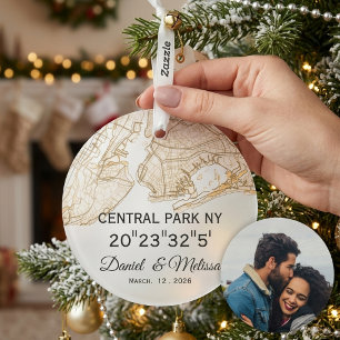 Custom First Anniversary Map Ornament with Photo