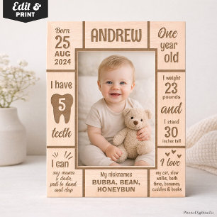 Custom First Birthday Milestone Baby Photo Wooden  Etched Frames