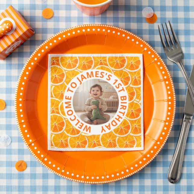 Custom First Birthday Paper Napkins with Photo (Creator Uploaded)