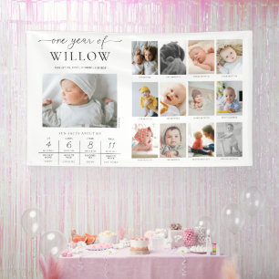 Custom First Birthday Photo Milestone Timeline Banner