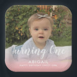 Custom First Birthday Photo Pink Paper Plate<br><div class="desc">Custom First Birthday Photo Paper Plates.</div>