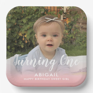 Custom First Birthday Photo Pink Paper Plate