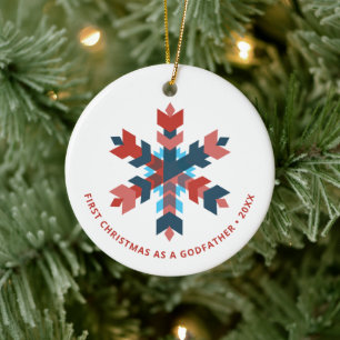 Custom First Christmas As A Godfather Snowflake Ceramic Ornament