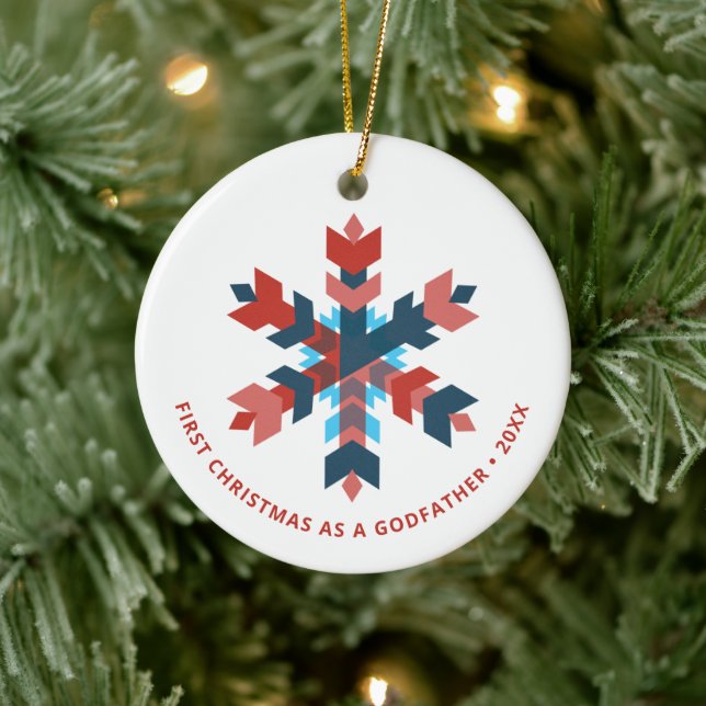 Custom First Christmas As A Godfather Snowflake Ceramic Ornament (Tree)
