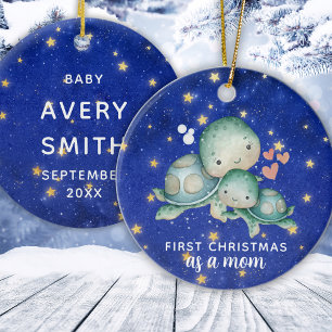 Custom First Christmas As A Mom Sea Turtle Ceramic Ornament
