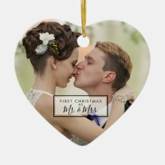 Custom First Christmas as Mr and Mrs Photo Ceramic Ornament