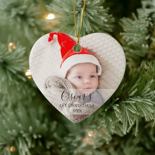 Custom First Christmas Baby Photo Name Ceramic Ornament (Tree)