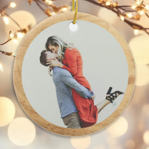 Custom First Christmas Engaged Festive Photo Ceramic Ornament