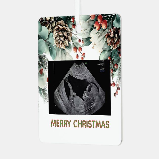 Custom First Christmas Expecting Photo Ornament (Front Left)