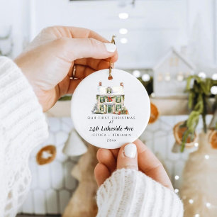 Custom First Christmas in Our New Home Family Ceramic Ornament