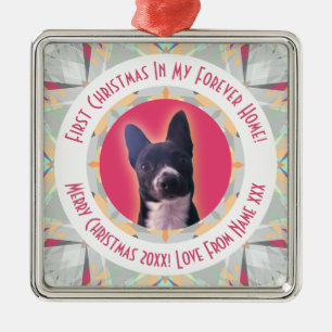 Custom First Christmas Star Modern Winter Grey Red Metal Ornament