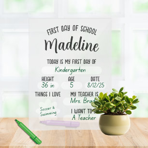 Custom First Day of School Fill In Acrylic Sign