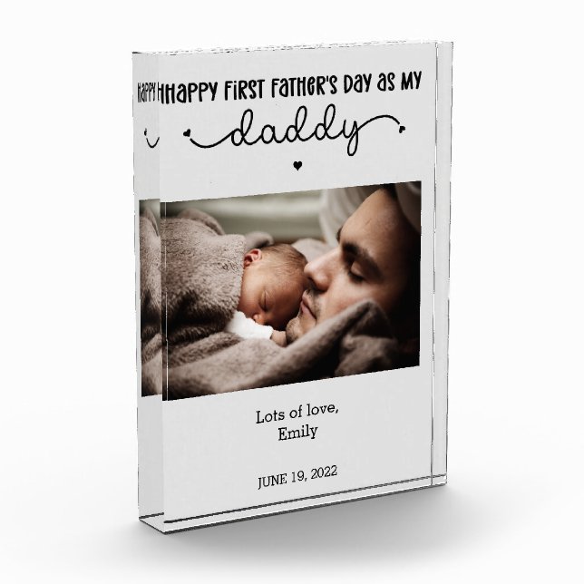 Custom First Father's Day Cute Minimalist Photo Block (Left)