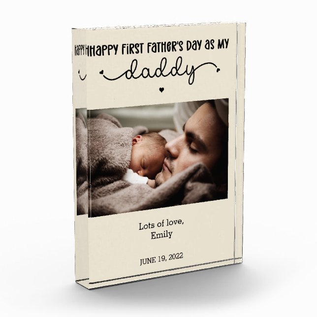 Custom First Father's Day Cute Minimalist Photo Block (Left)