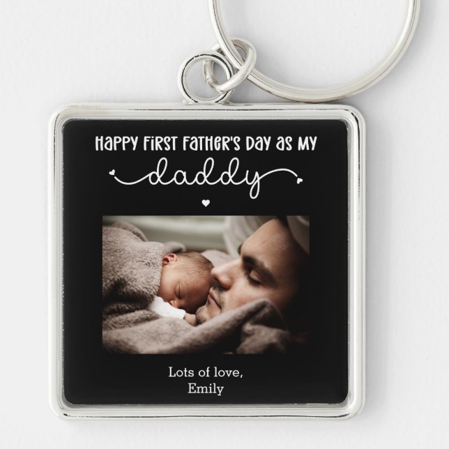 Custom First Father's Day Cute Minimalist Photo Keychain (Front)