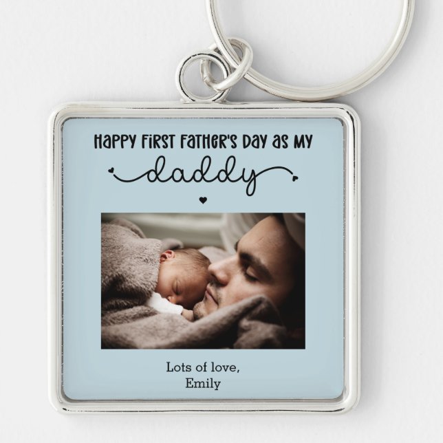 Custom First Father's Day Cute Minimalist Photo Keychain (Front)