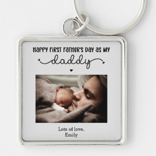 Custom First Father's Day Cute Minimalist Photo Keychain