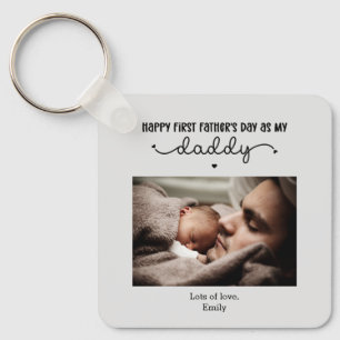 Custom First Father's Day Cute Minimalist Photo Keychain