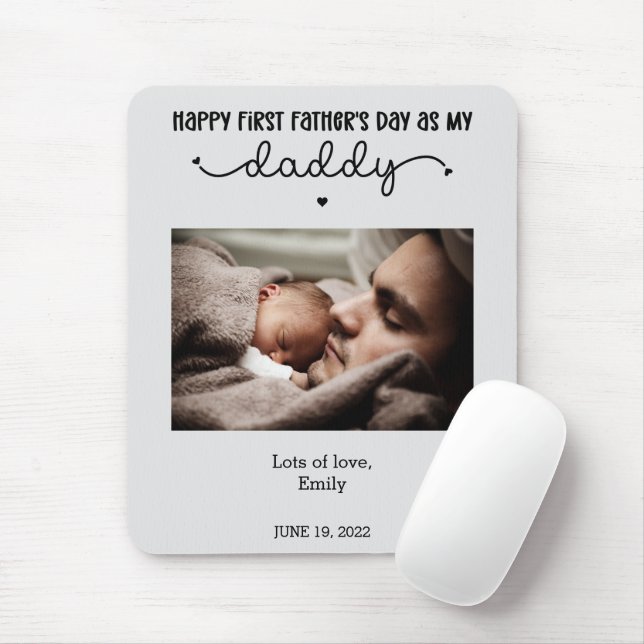 Custom First Father's Day Cute Minimalist Photo Mouse Pad (With Mouse)