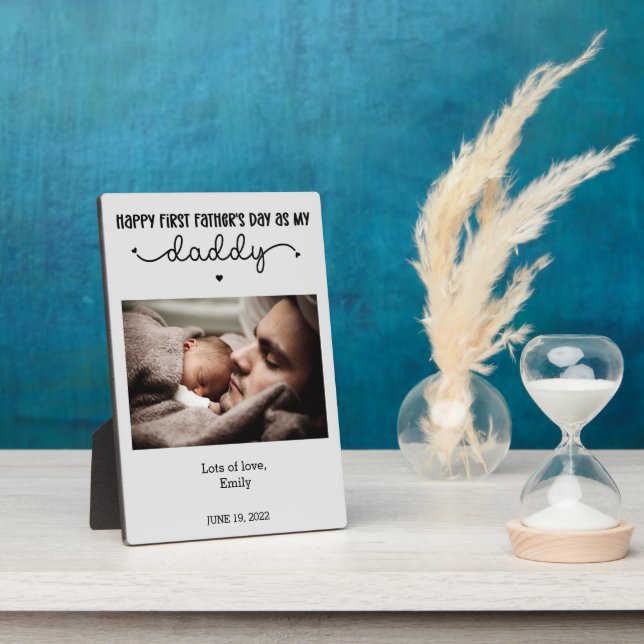 Custom First Father's Day Cute Minimalist Photo Plaque (Side)