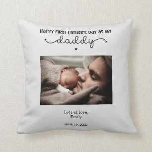 Custom First Father's Day Cute Minimalist Photo Throw Pillow