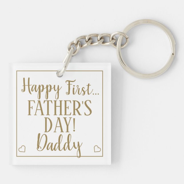 Custom First Fathers Day Photo Daddy Keychain (Back)