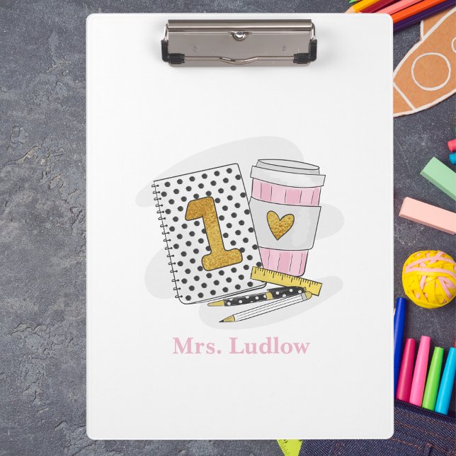 Custom First Grade Teacher White Notebook School Clipboard (Creator Uploaded)