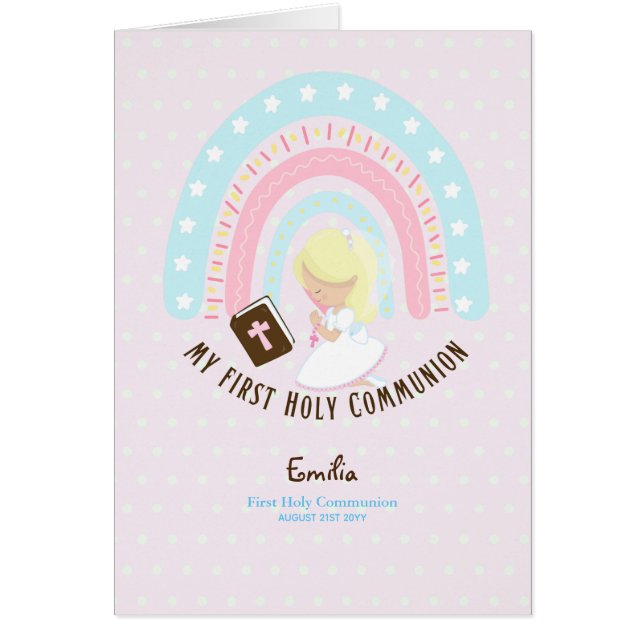 Custom First Holy Communion Cute Blonde Hair Girl  (Front)