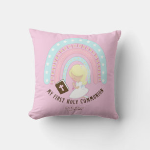 Custom First Holy Communion Cute Blonde Hair Girl Throw Pillow